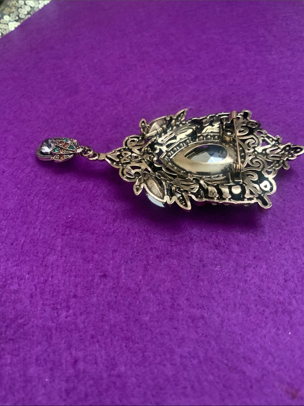 Luxury Vintage-Inspired Blue Teardrop Pendant Brooch - Women Jewelry - Picture 5 of 5
